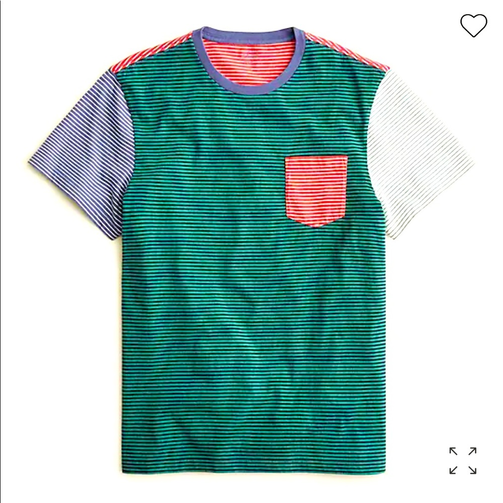 J CREW SIZE MEDIUM - COTTON POCKET T-SHIRT - MIXED STRIPE GREEN